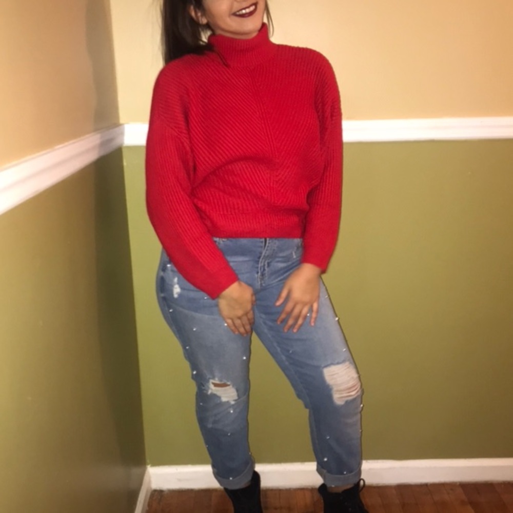 Red turtleneck sweater